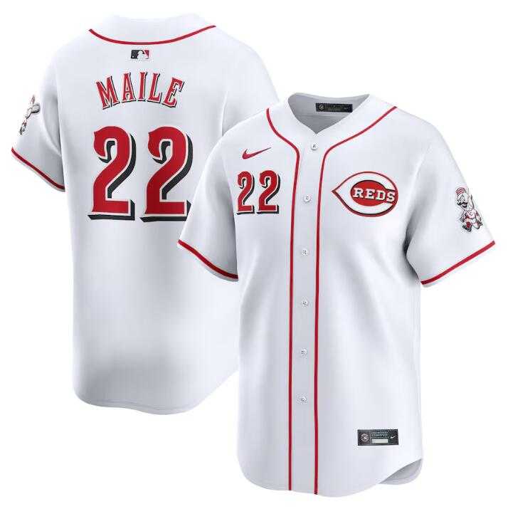 Men's Cincinnati Reds #22 Luke Maile White Home Limited Stitched Baseball Jerseys Dzhi